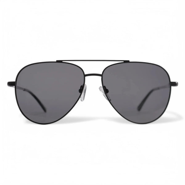 VO Aviator Dark Grey Polarized Sunglasses with a full silver metal frame and dark grey lenses.