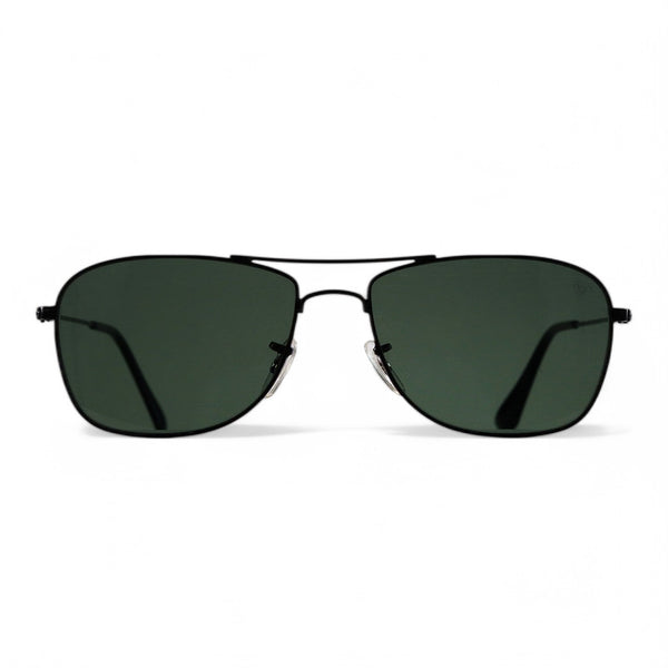 Unisex green aviator-style UV-protected sunglasses with a black frame and temples.