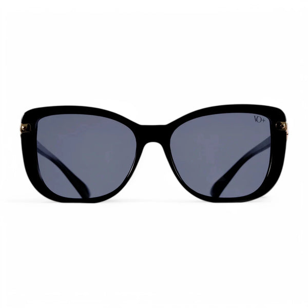 Black butterfly sunglasses with UV protection lenses.